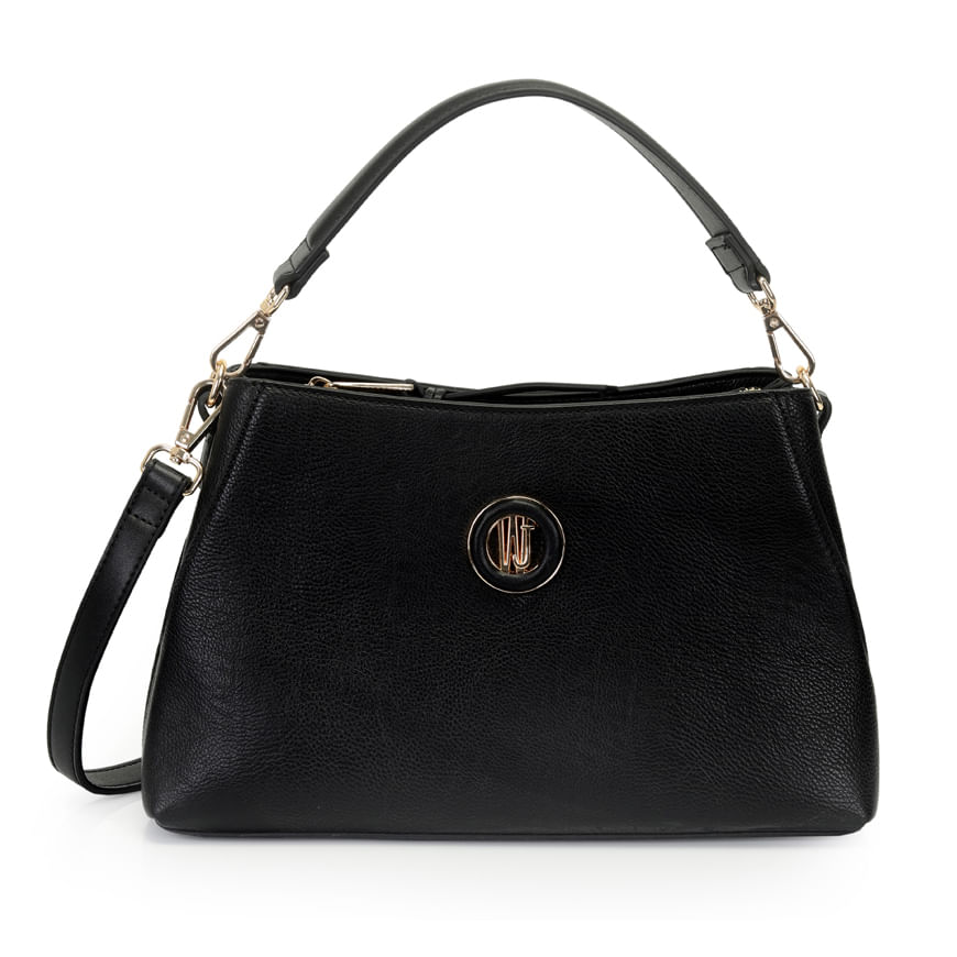 Bolsa WJ Shoulder Bag preta vista frontal com alças ajustáveis